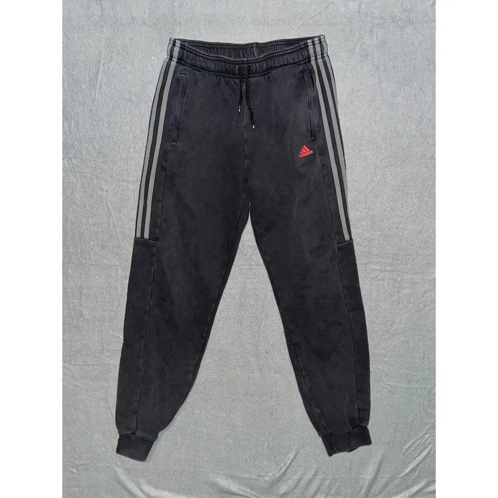 Adidas Mens Joggers Black Grey Three Stripe Red Logo Sweatpants Pants